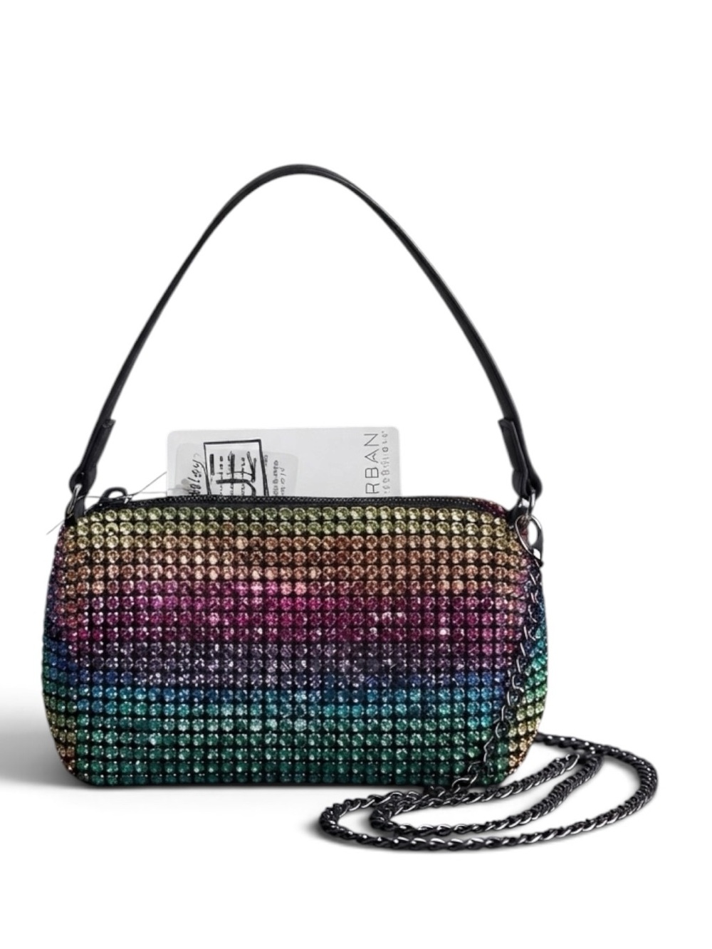 Urban Expressions Rainbow Ombre Rhinestone Crystal Evening Bag Crossbody NWT